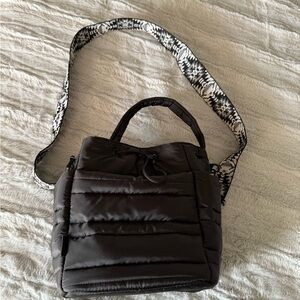 Black Quilted Crossbody Bag with Patterned Strap Jason Wu